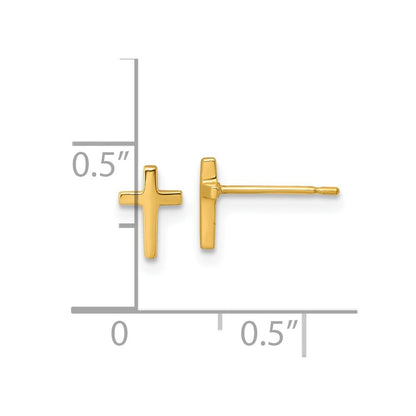 14k Yellow Gold Polished Knife Edge Latin Cross Stud Earrings Gift for Women