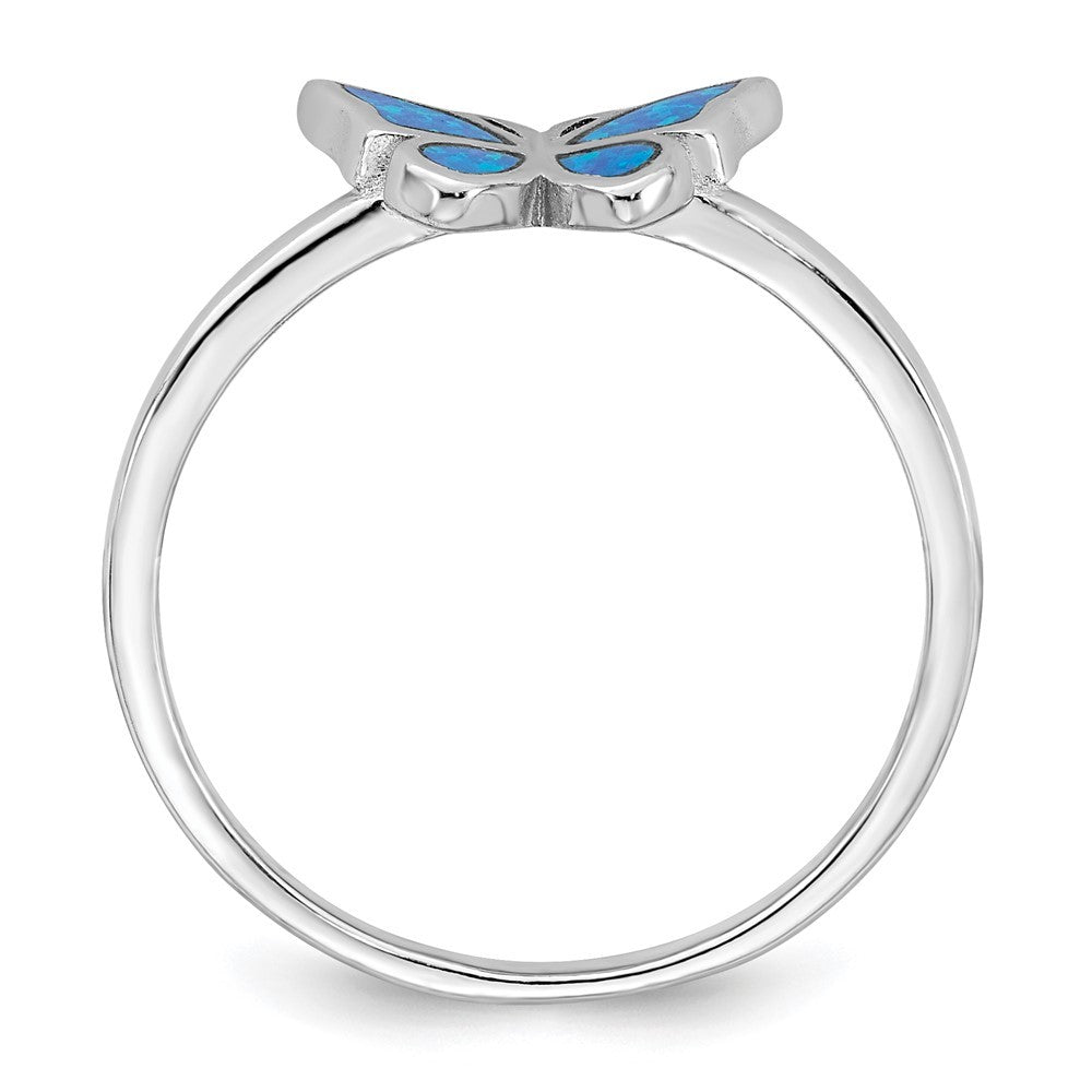 Sterling Silver Rhodium-plated  Blue Lab Created Opal Butterfly Size 7 Ring