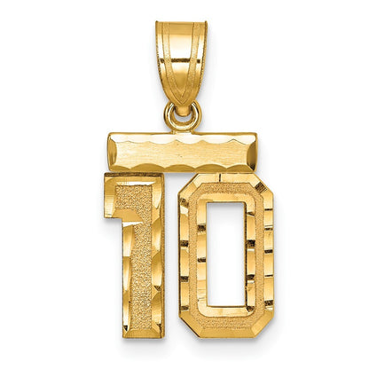 14k Yellow Gold Small Brushed Diamond-cut Number 10 Charm Pendant for Women