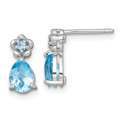 Sterling Silver Polished Light Swiss Blue Topaz Teardrop and Flower Earrings
