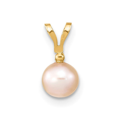 14k Yellow Gold 5-6mm Pink Round Freshwater Cultured Pearl & Diamond Pendant