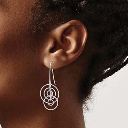 Sterling Silver Rhodium Plated Diamond-cut Circles Dangle Earrings