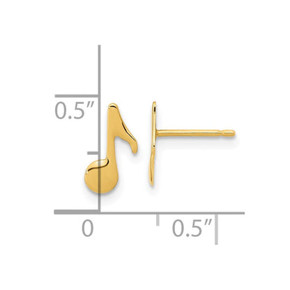14k Yellow Gold Polished Music Note Stud Earrings Gift for Women