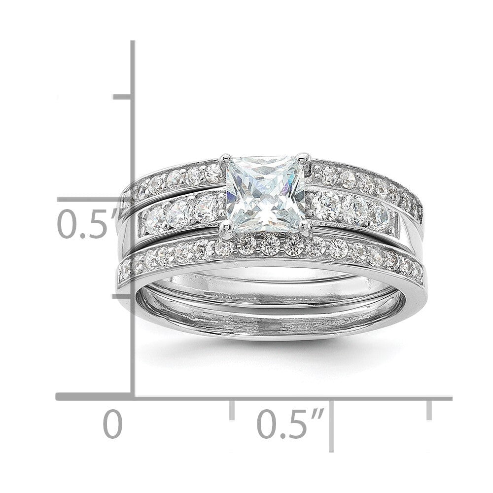 Sterling Silver Rhodium-plated Cubic Zirconia 3 Piece Wedding Set Ring Size 6