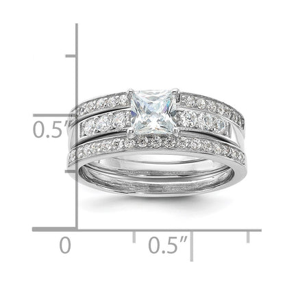 Sterling Silver Rhodium-plated Cubic Zirconia 3 Piece Wedding Set Ring Size 6