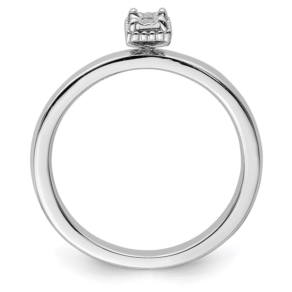 Sterling Silver Rhodium Plated Polished Diamond Square Shape Ring Size 8