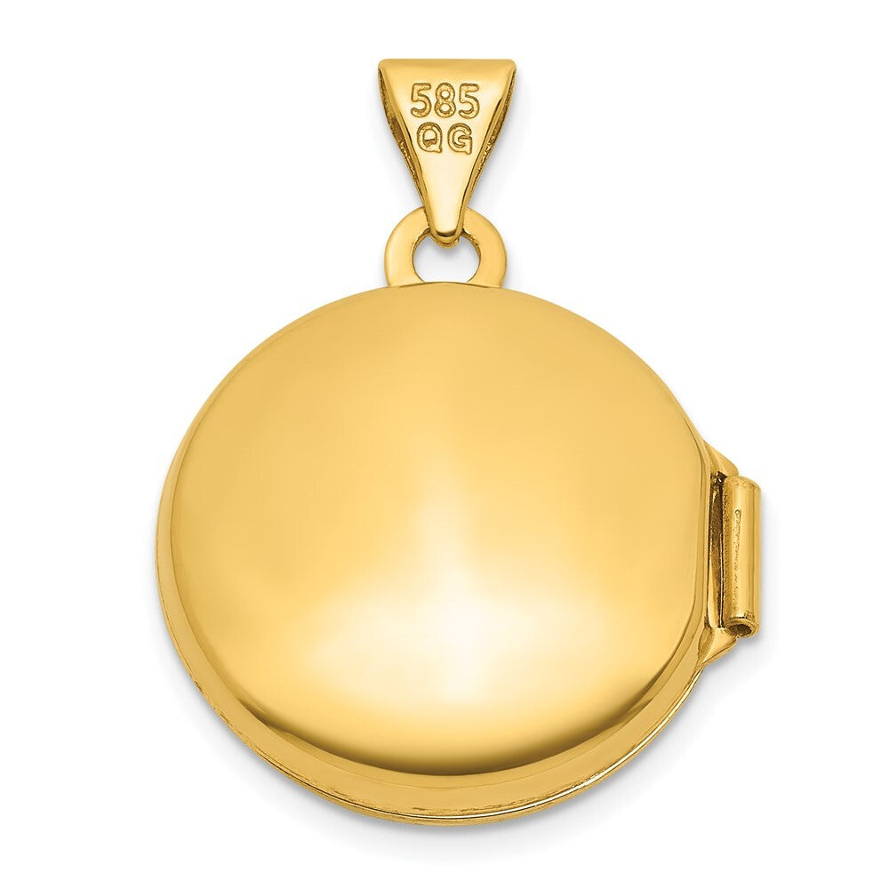 14k Yellow Gold Polished Diamond 16mm Round Locket Pendant for Women