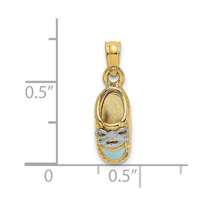 14k Yellow Gold and White Rhodium 3-D Light Blue Enamel Baby Shoe Charm