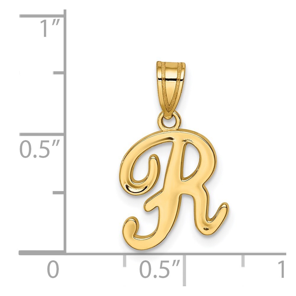 14k Yellow Gold Script Letter R Initial Pendant for Women