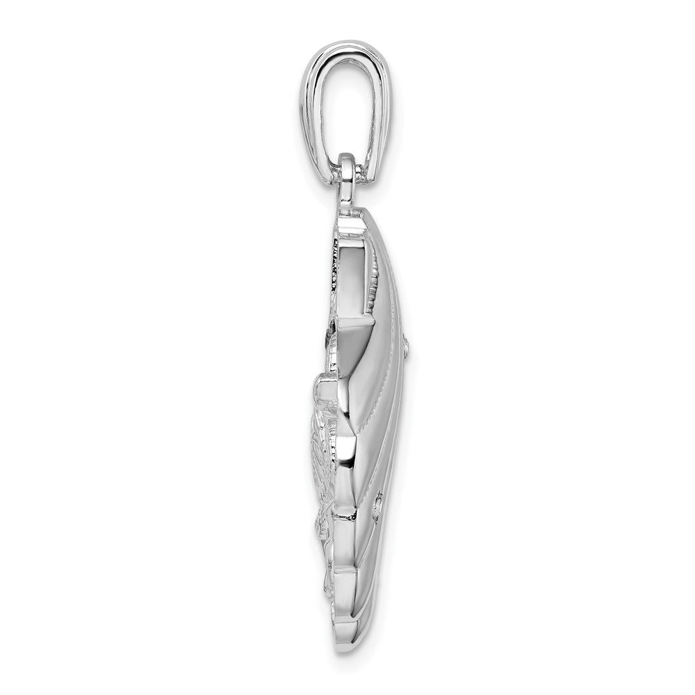 Sterling Silver Rhodium-Plated Enameled Blue Shell with Turtle Pendant