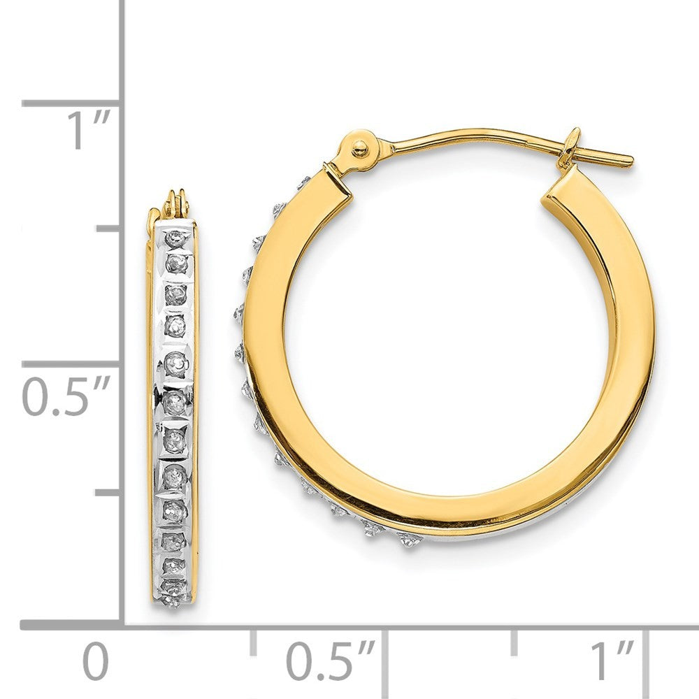 14k Yellow Gold Diamond Fascination Round Hinged Hoop Earrings