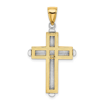 14K Two-Tone Gold Beveled Cross Charm