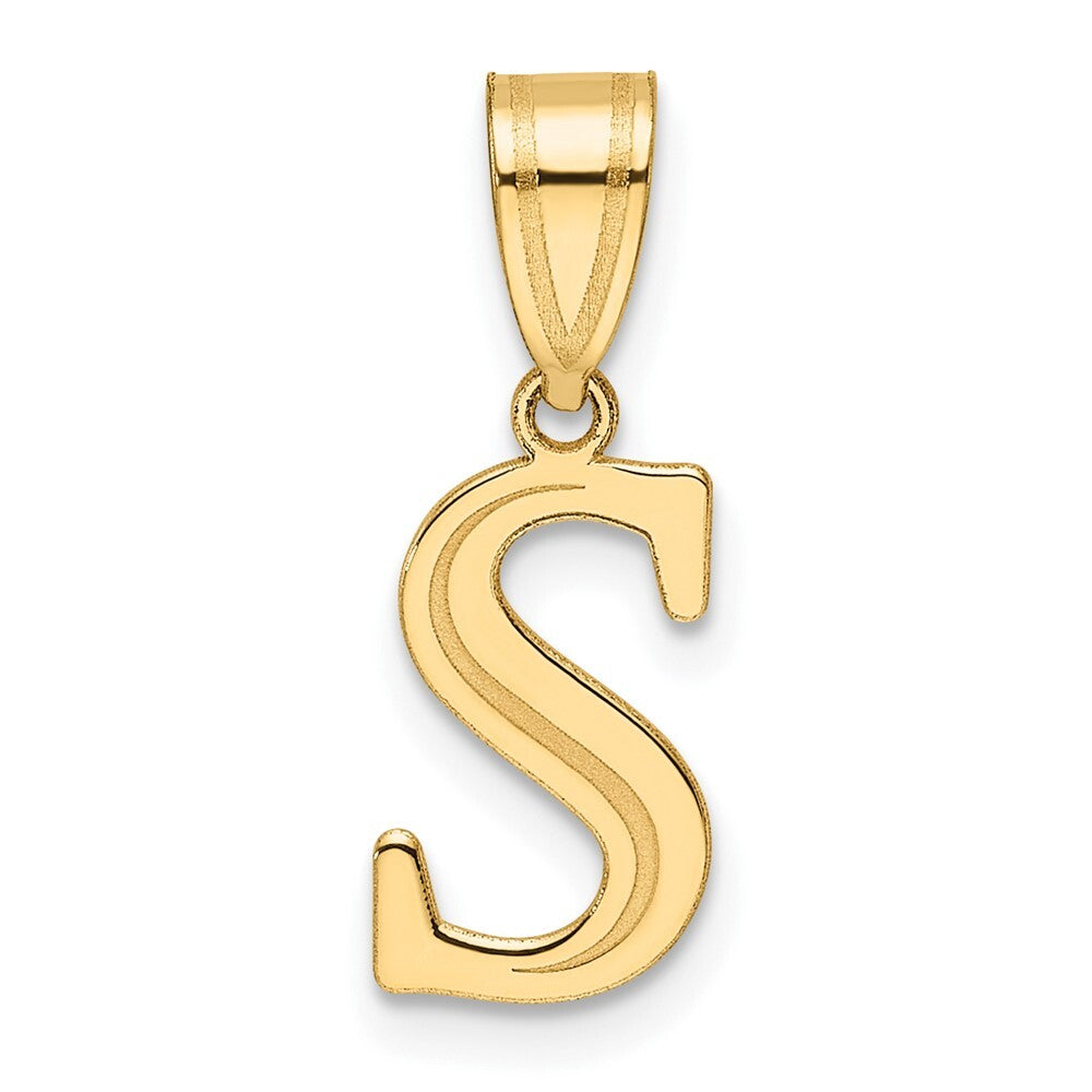 14k Yellow Gold Polished Etched Letter S Initial Pendant for Women