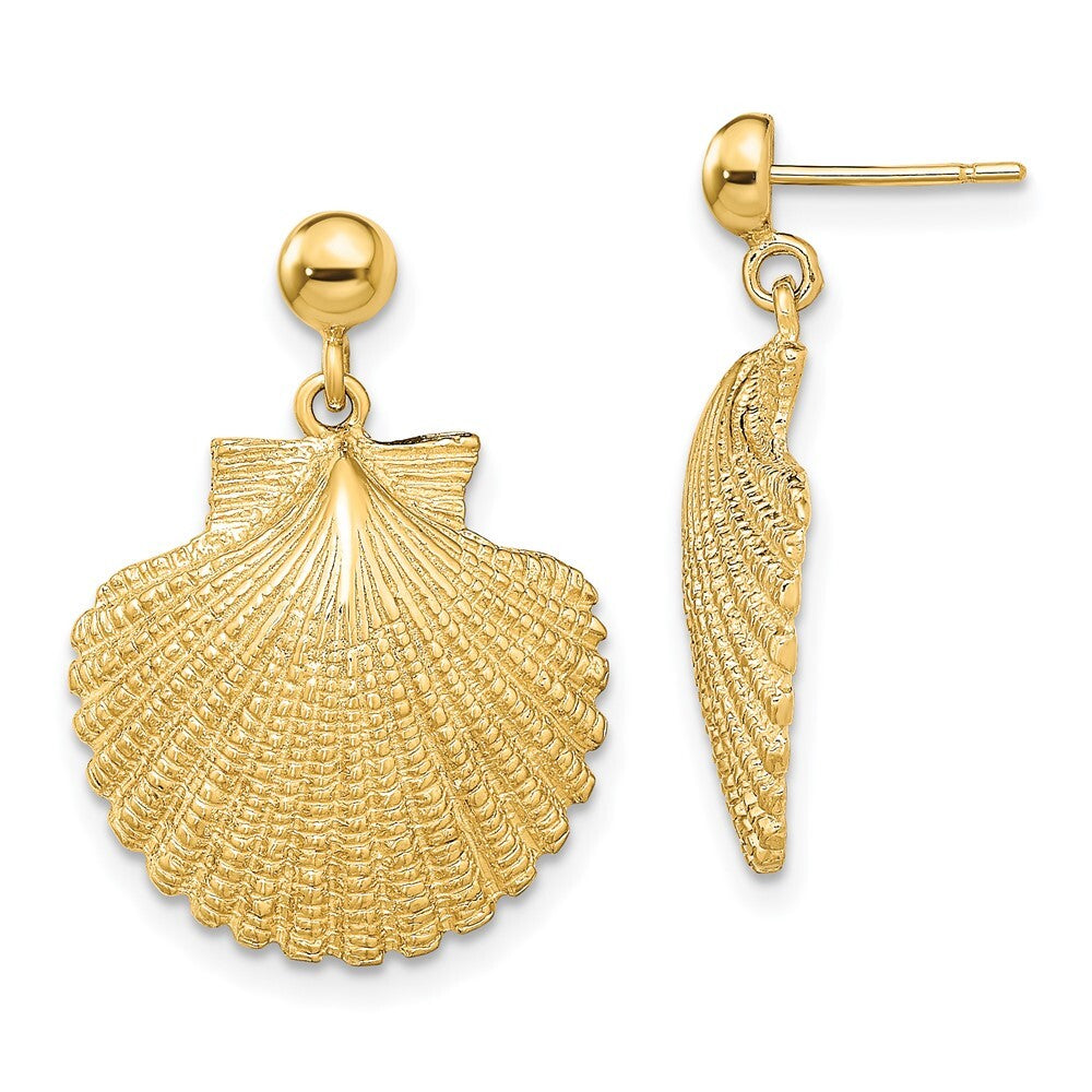 14k Yellow Gold Scallop Dangle Earrings