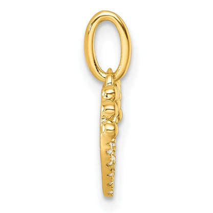 14k Yellow Gold Polished Diamond Beaded Heart Pendant