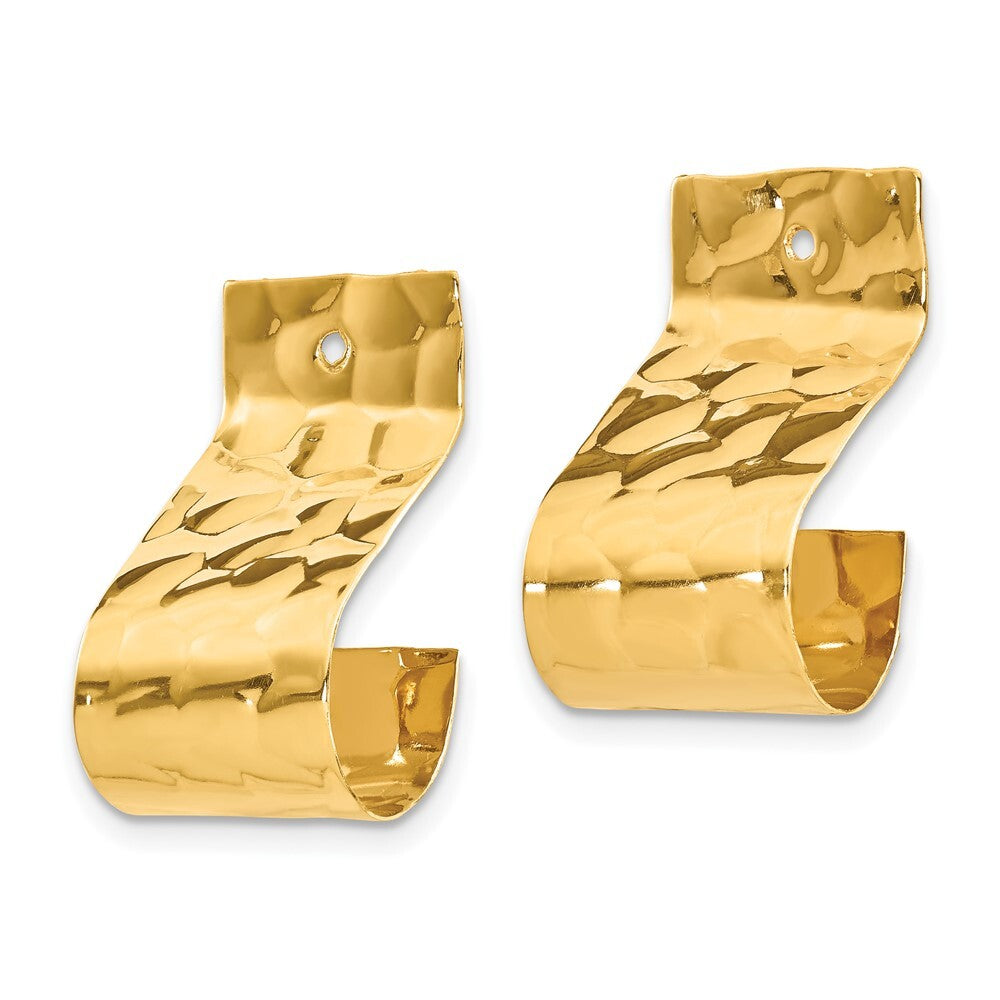 14k Yellow Gold Polished Hammered Earring Jackets Gift for Women