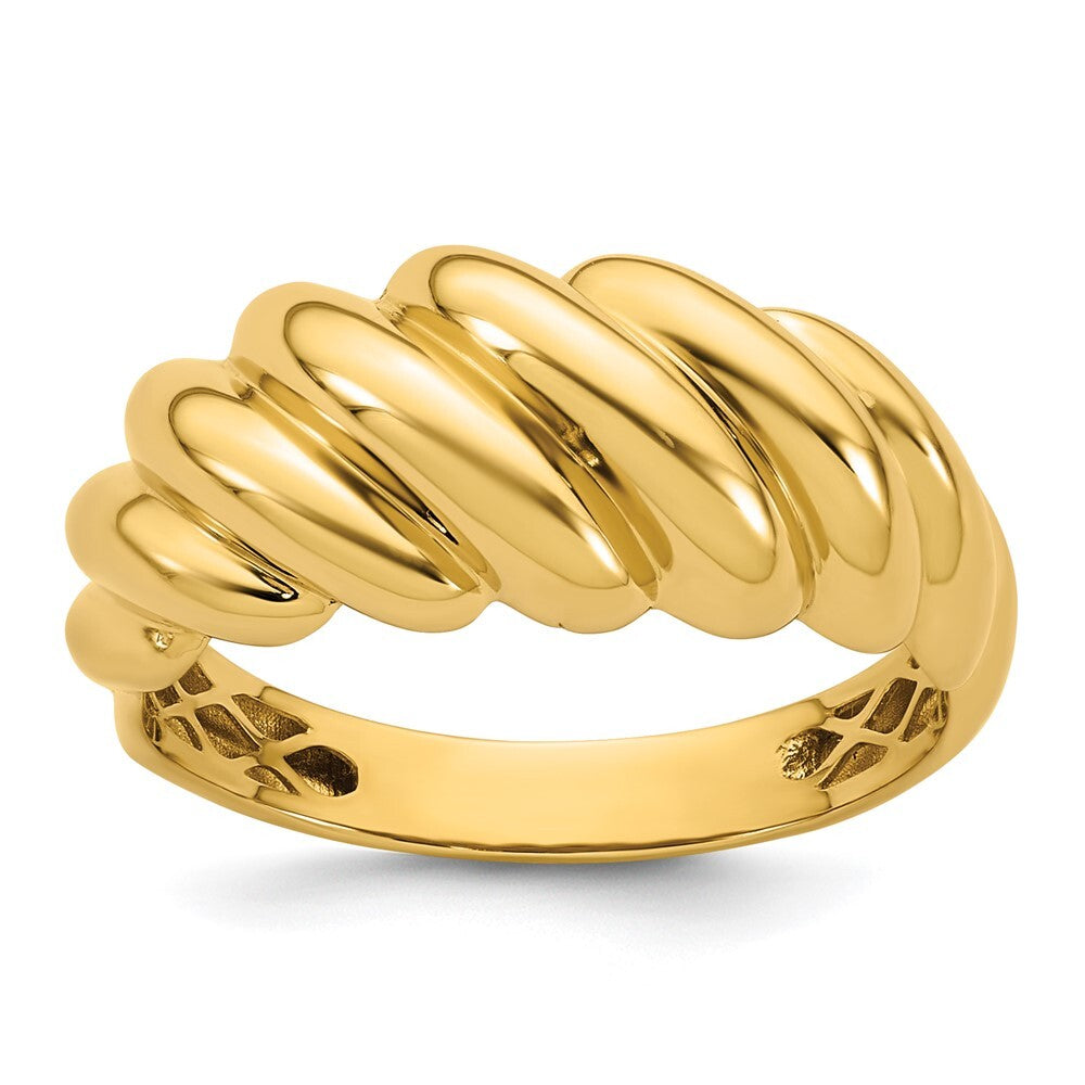14K Yellow Gold Polished Twisted Domed Ring Size 7