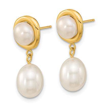 14k Yellow Gold 5-7mm Button and Rice Freshwater Cultured Pearl Dangle Earrings