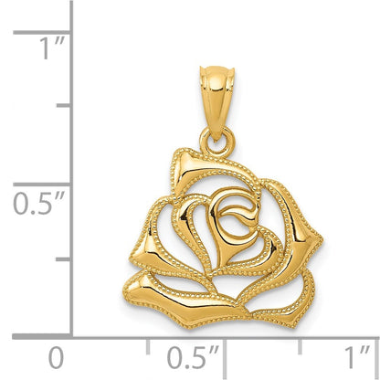 14k Yellow Gold Polished Open Rose Pendant for Women