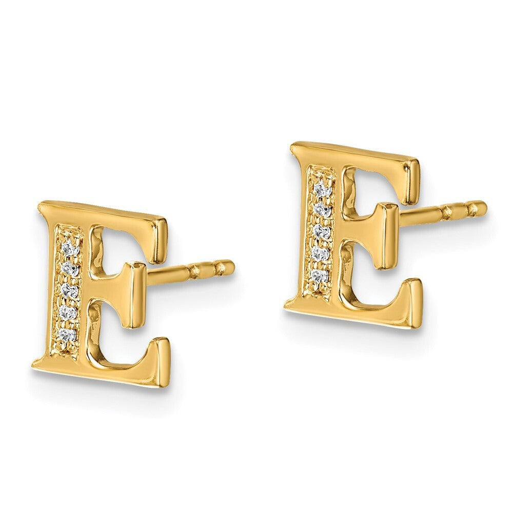 14k Yellow Gold Diamond Initial E Stud Earrings Gift for Women