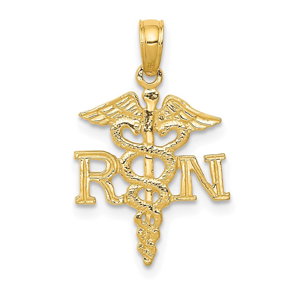 14k Yellow Gold Polished R.N. Pendant for Women