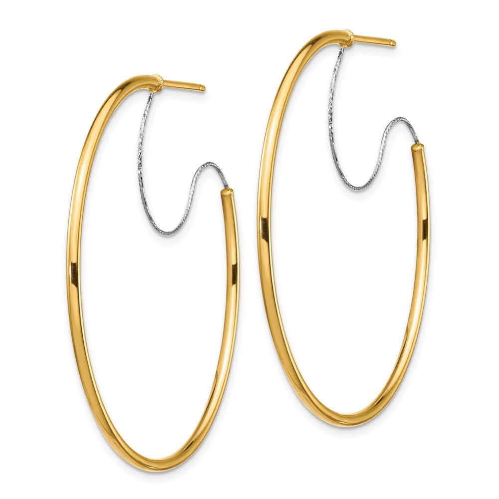 14K Two-Tone Large 2x45mm Diamond-Cut Wire Polished Hoop Earrings