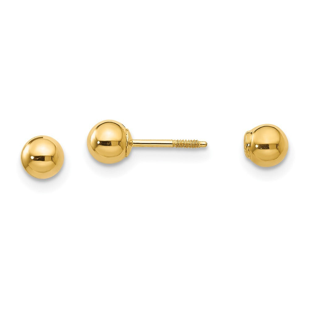 14k Yellow Gold Polished Reversible 4mm Ball Stud Earrings Gift for Women