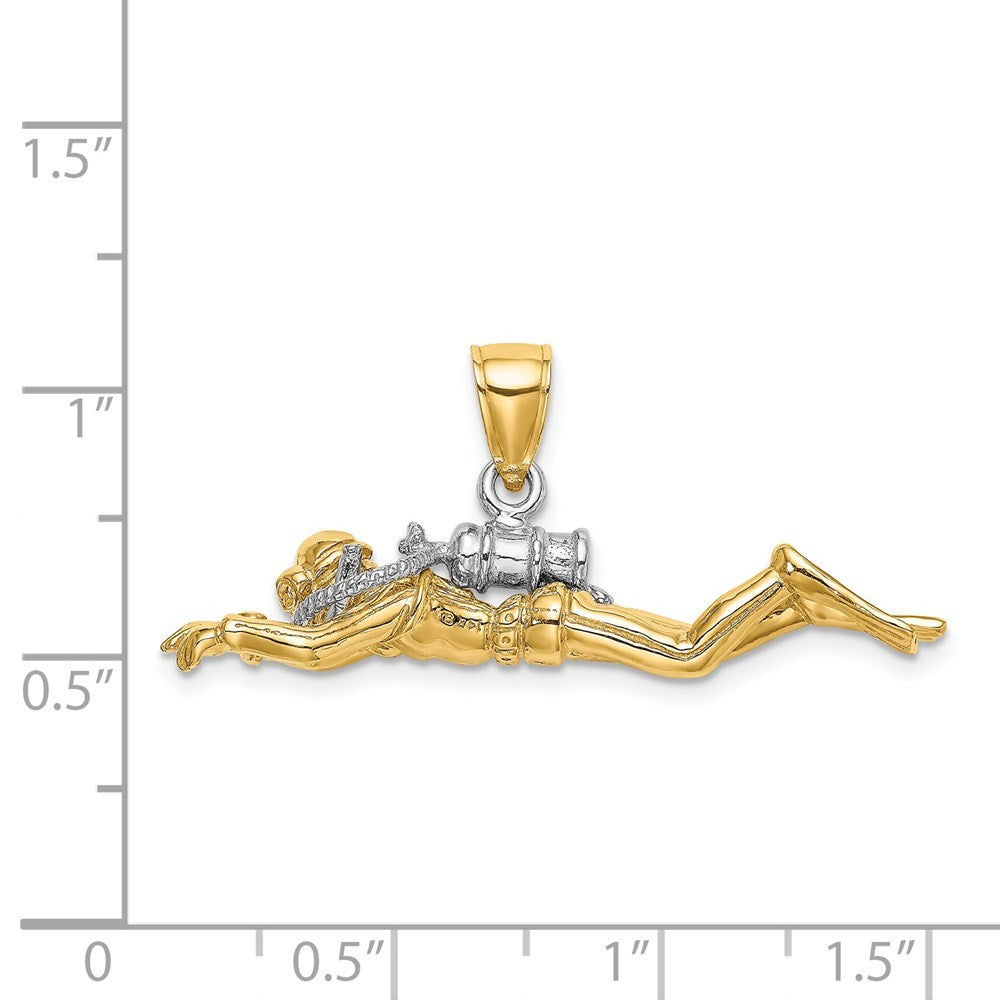 14k Yellow Gold w Rhodium 3-D Male Scuba Diver Charm