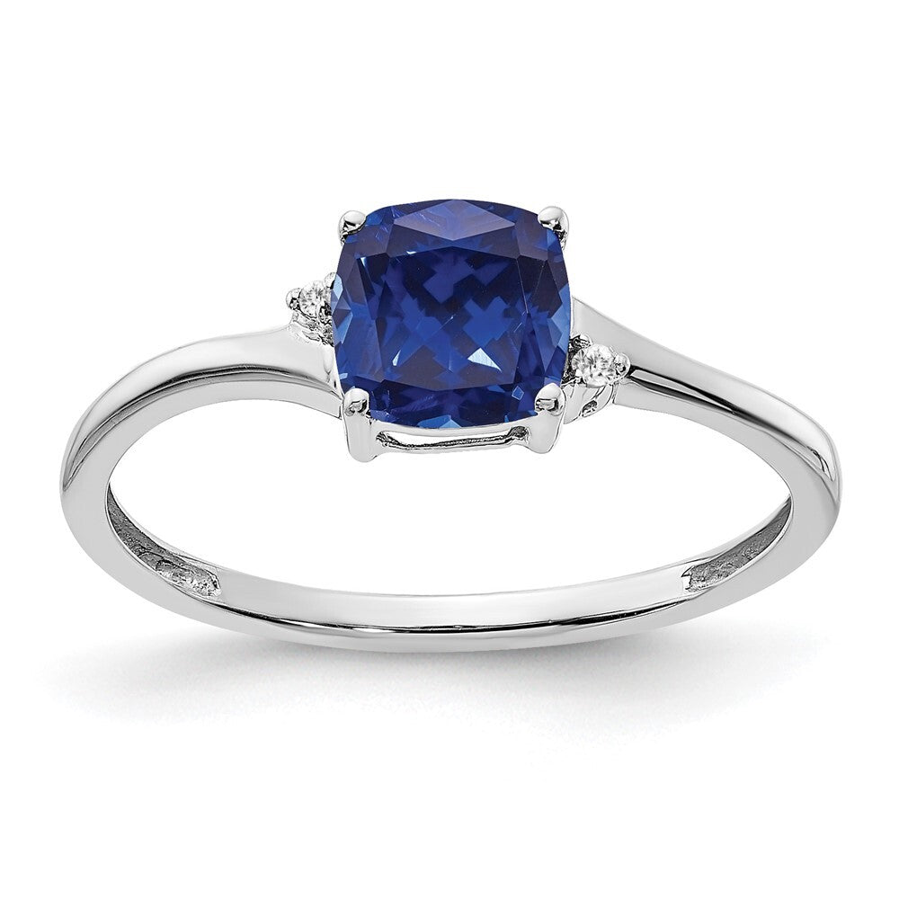 Sterling Silver Rhodium-plated Created Sapphire and Diamond Ring Size 7