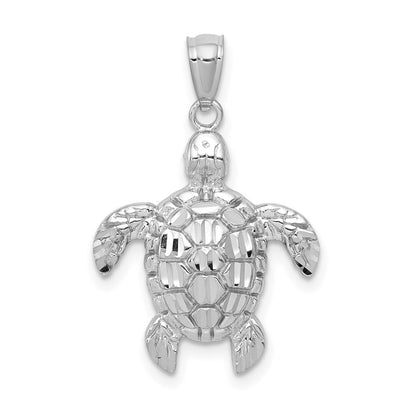 14k White Gold Diamond-cut Polished Sea Turtle Pendant for Women
