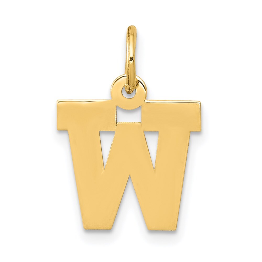 14k Yellow Gold Small Block Letter W Initial Charm Pendant for Women