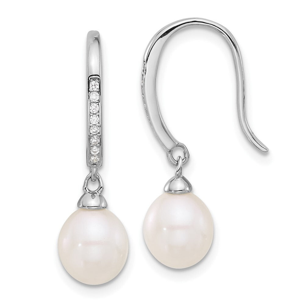 Sterling Silver White Teardrop Cultured Pearl & Cubic Zirconia Dangle Earrings