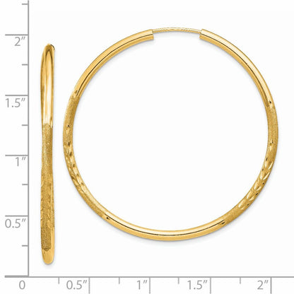 14k Yellow Gold 2mm Satin Diamond-cut Endless Hoop Earrings