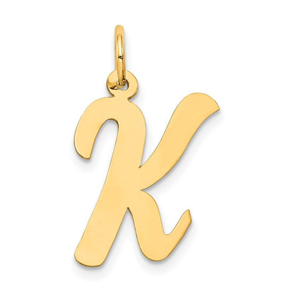 14k Yellow Gold Large Script Letter K Initial Charm Pendant for Women