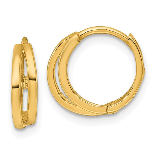 14k Yellow Gold Polished Fancy Double Round Hinged Hoop Earrings