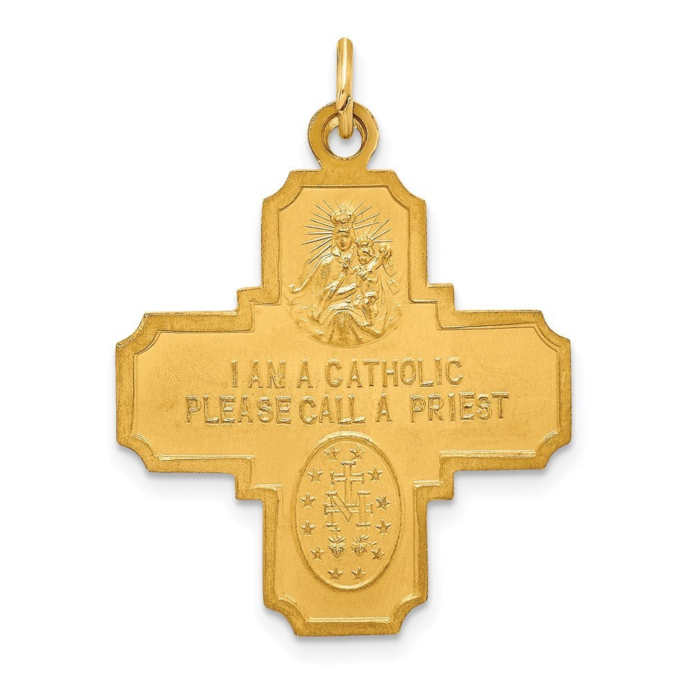14k Yellow Gold Solid Polished Satin Medium 4-Way Medal