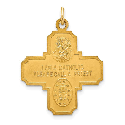 14k Yellow Gold Solid Polished Satin Medium 4-Way Medal