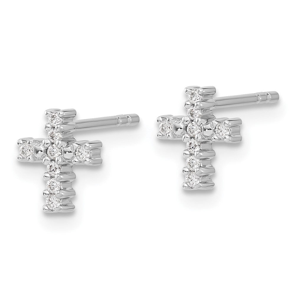 14k White Gold Polished Diamond Cross Earrings