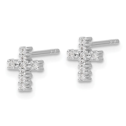 14k White Gold Polished Diamond Cross Earrings