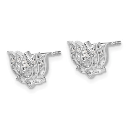 14k White Gold Diamond Lotus Flower Earrings