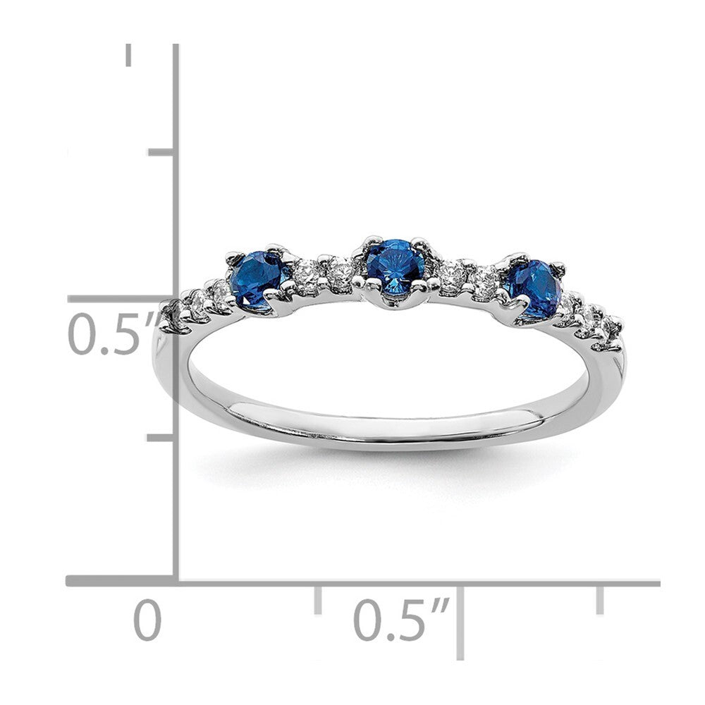 14k White Gold Diamond and Sapphire 3-Stone Ring Size 7
