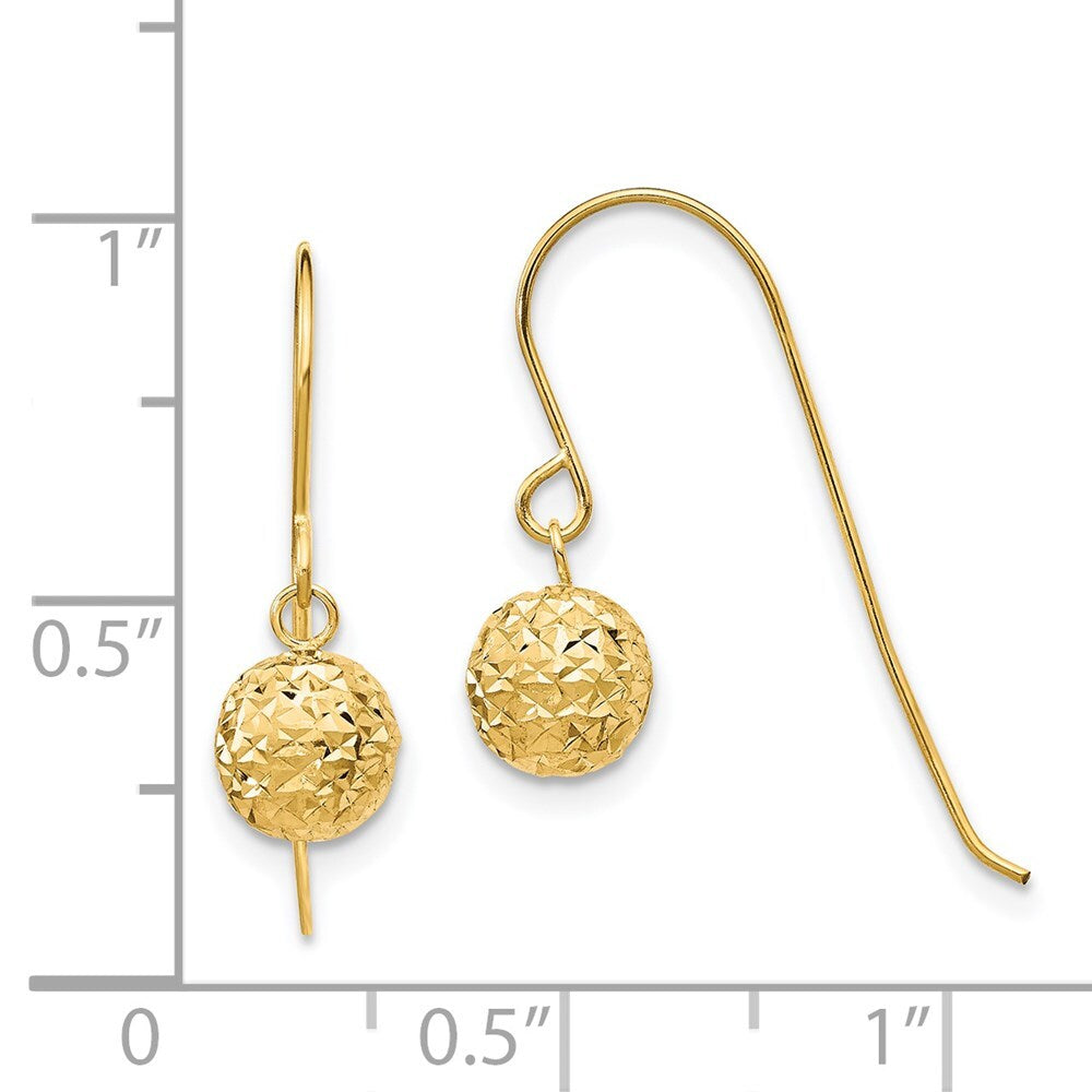 14k Yellow Gold 6mm Diamond Cut Bead Dangle Earrings Gift for Women