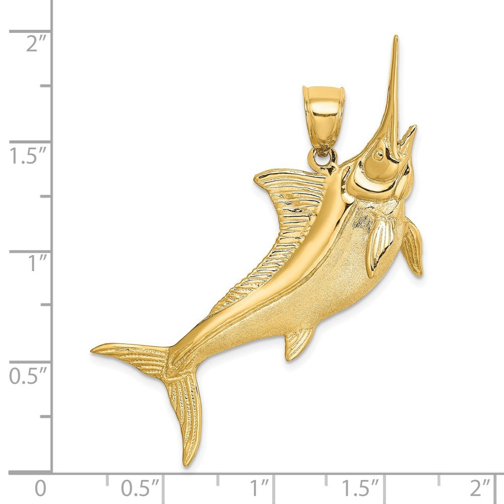14k Yellow Gold 3-D Satin Polished Marlin Charm
