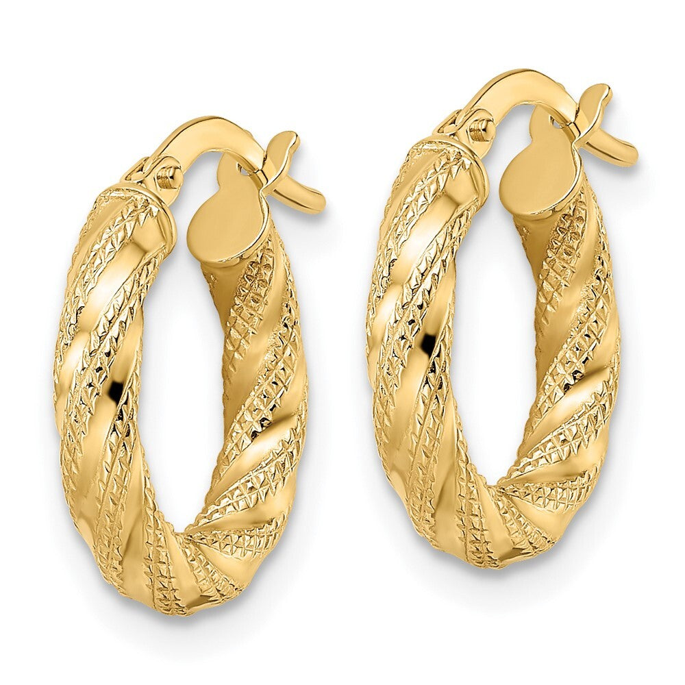 14k Yellow Gold Polished Twisted Hoop Earrings Gift for Women