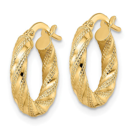14k Yellow Gold Polished Twisted Hoop Earrings Gift for Women