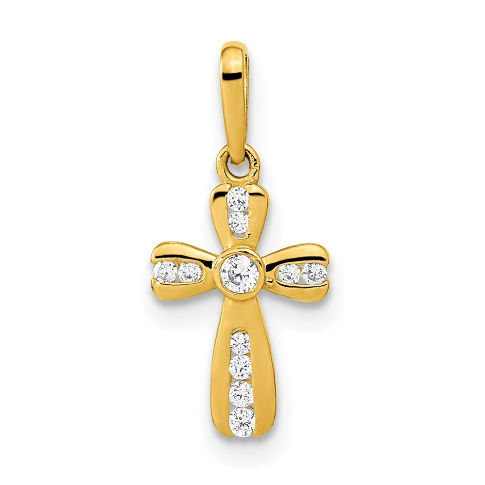 14k Yellow Gold Polished CZ Cross Pendant