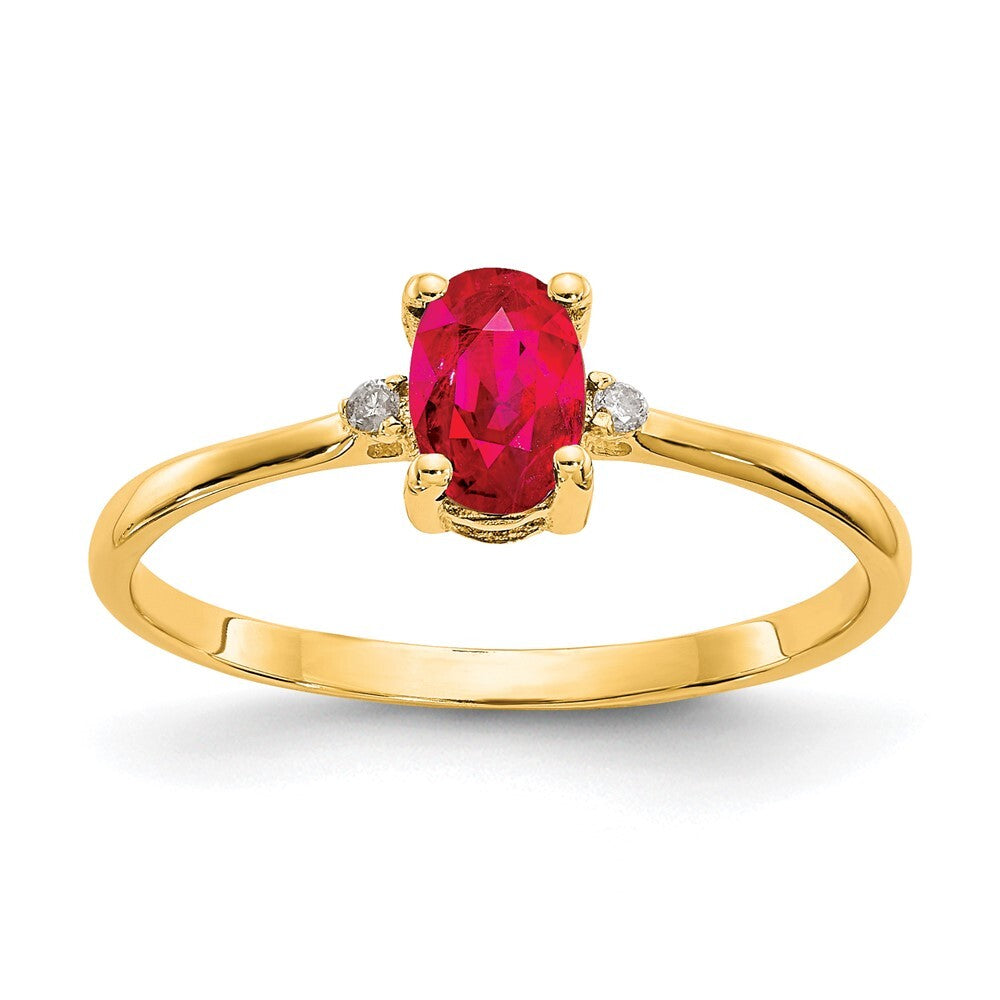 14K Yellow Gold Diamond & Ruby Birthstone Ring