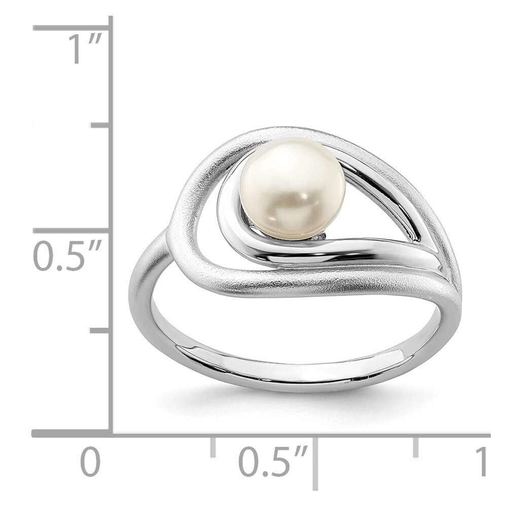 Sterling Silver Rhodium-plated Polished & Brushed (6-7mm) FWC Pearl Ring Size 8