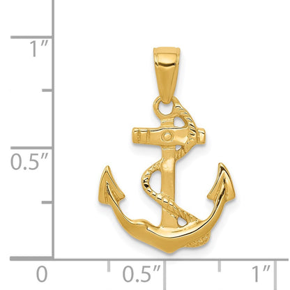 14k Yellow Gold Solid Polished Anchor Pendant for Women
