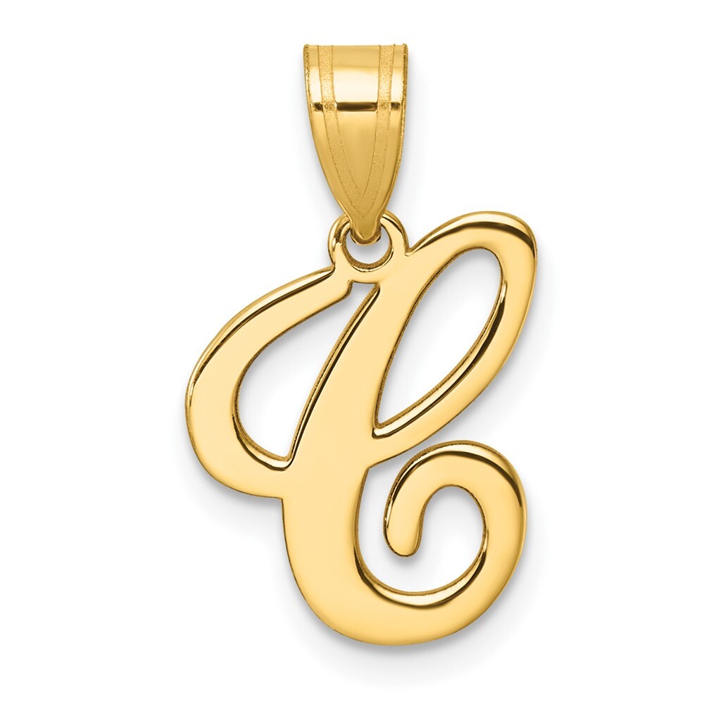 14k Yellow Gold Script Letter C Initial Pendant for Women